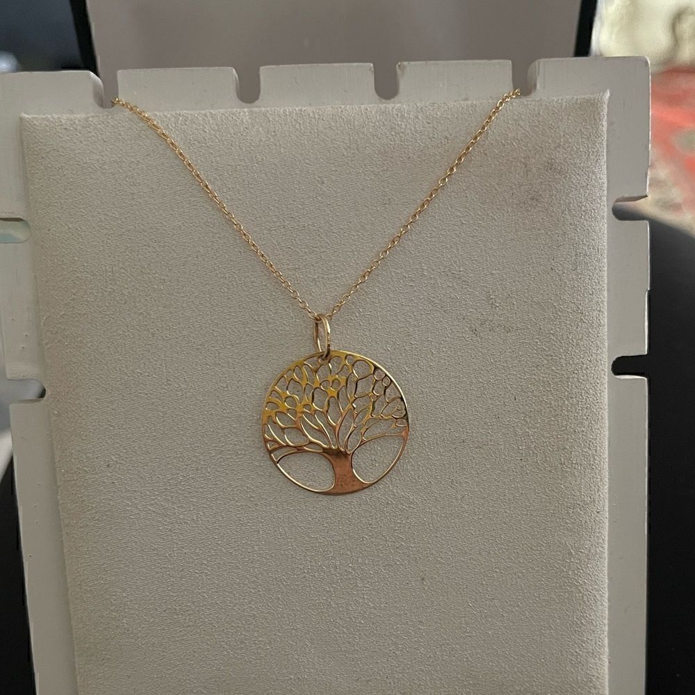 Tree sterling silver gold tone dainty medallion necklace 18 inch